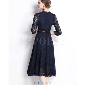 New w/o tags Mock Neck Openwork Lace Midi Dress